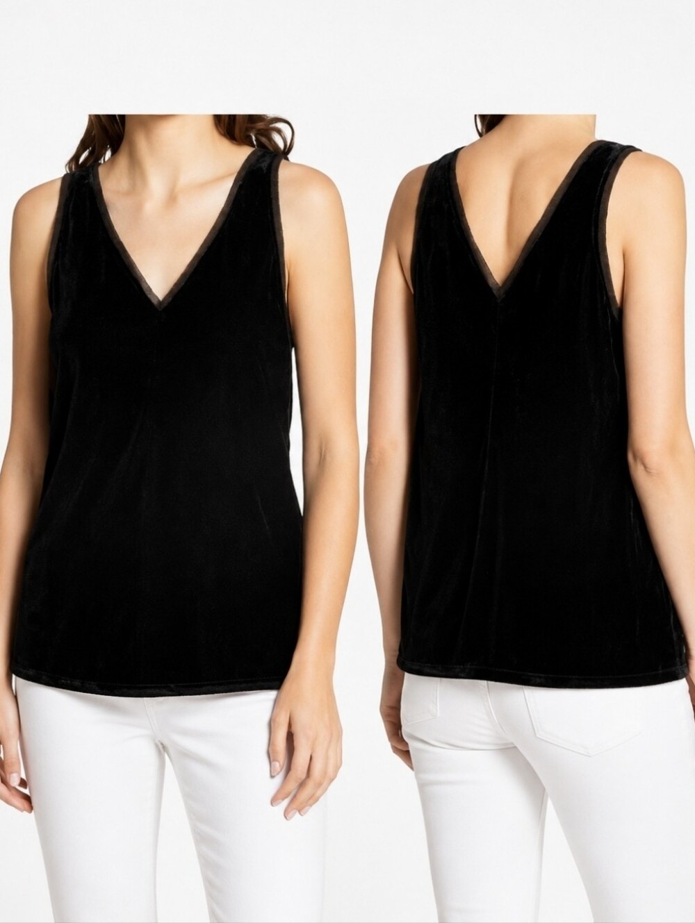 Chelsea28 Black Velvet V Neck Tank XS Lace Trim Whimsigoth Y2K Date Night